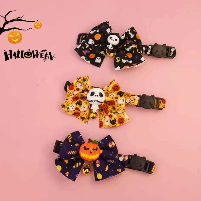 Cat Collar Halloween Bowtie Collar Small Cat Dog Safety Buckle Adjustable Necklace Decoration Style Pumpkin Cartoon Pet Collar