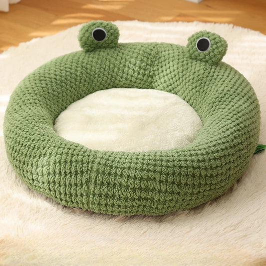 New Pet Nest Winter Warm Dog Den Cat Villa Plush Pets Mattress Small Frog Shape Semi Enclosed Kitten Puppy House Pet Supplies - Play Paws Toys