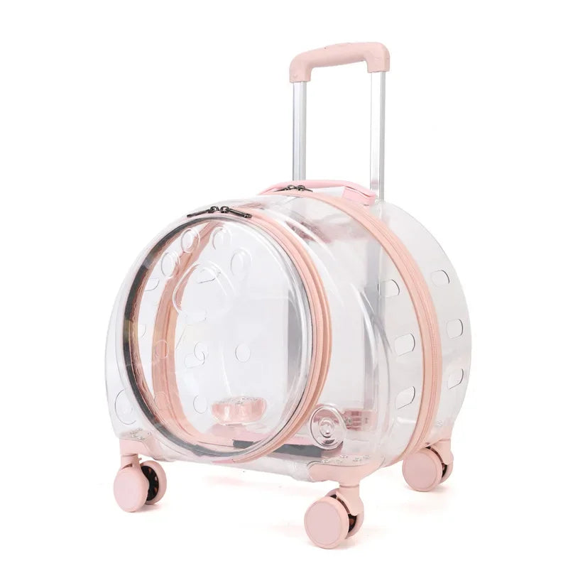 Transparent Pet Travel Carrier Portable Trolley Suitcase for Cats & Small Dogs Durable Pet Transport Case Professional Pet Cart - Play Paws Toys