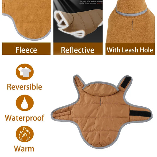 Fleece Warm Pet Clothes For Winter Reversible Cat Jacket With Leash Hole Reflective Waterproof Pets Coat For Puppy Cats Sphynx - Play Paws Toys