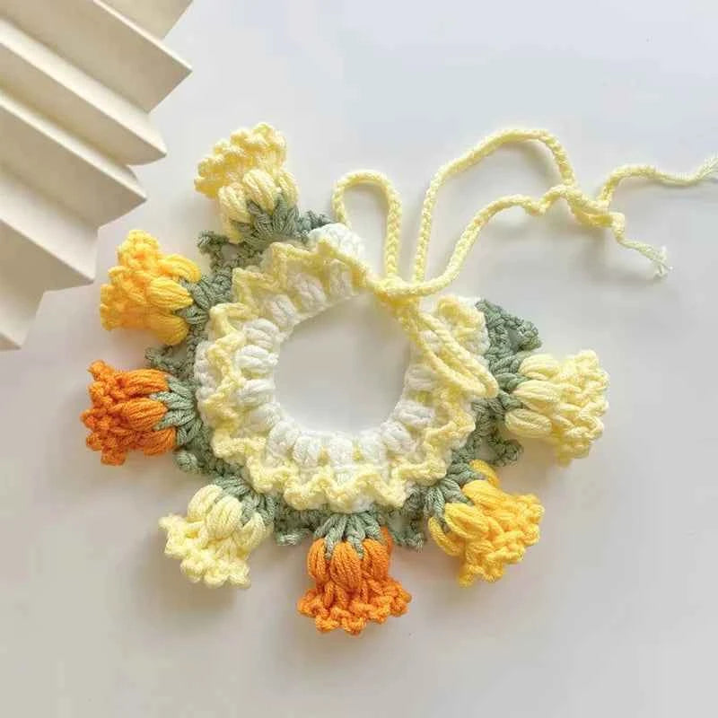 Cat Dog Knitted Collar Crochet Collar Pet Drool Scarfs Bib Orchid Bell Flowers Cute Photo Jewelrys Pure hand knitting