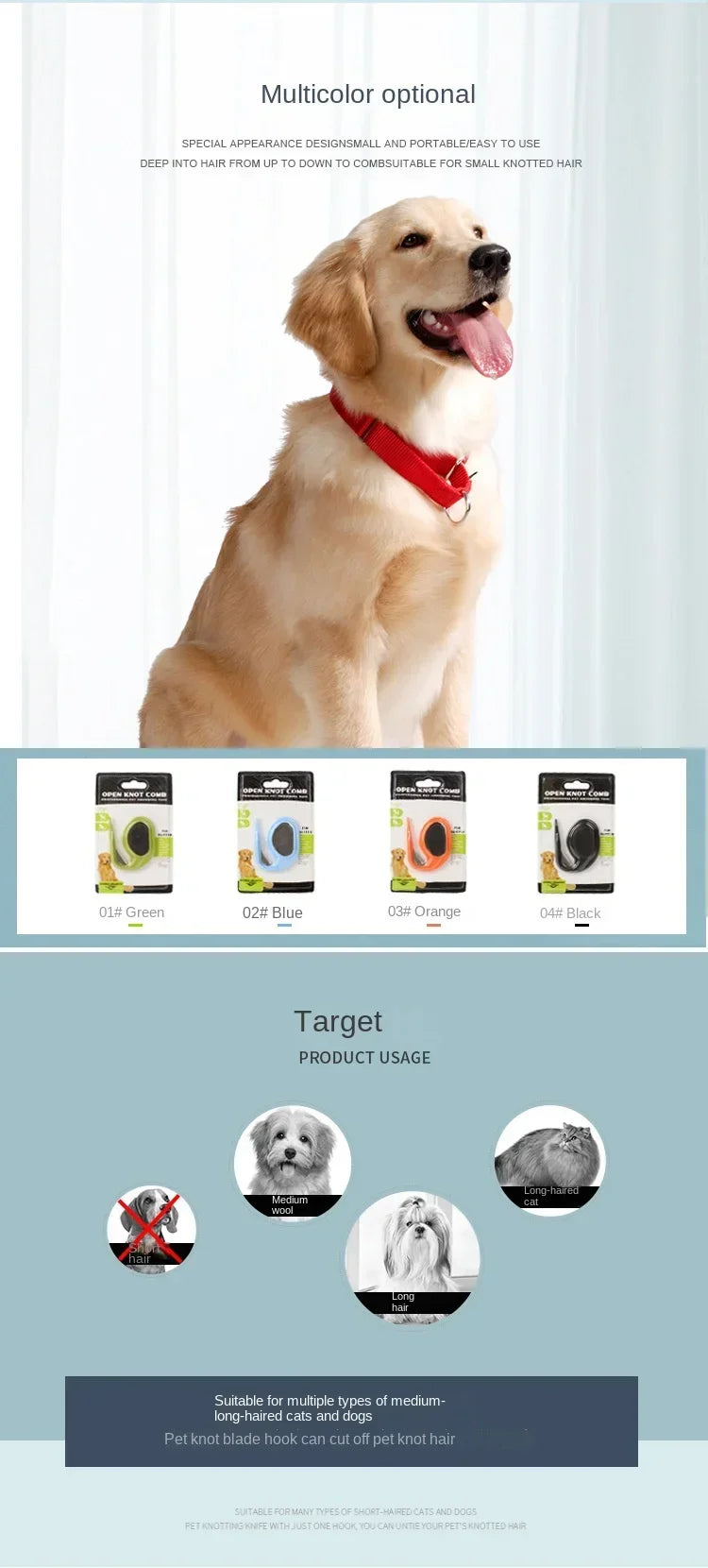 Pet Knotting Blade Comb Cat and Dog Hair Removal Beauty Trimmer Comb Cat Hair Cleaning Brush Cat and Dog Grooming Knotting Tool
