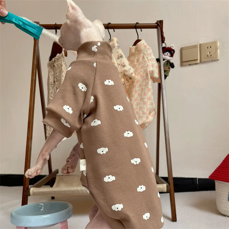 High-neck Cotton Spring Autumn Coat for Cat Soft Undershirt for Sphynx Cat in Winter Sweet Purple Beige Loungewear for Kittens - Play Paws Toys