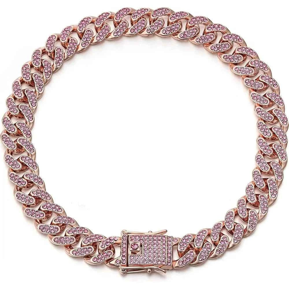 Shiny Rhinestone Cuban Chain Dog Pet Necklace Fashionable and Durable
