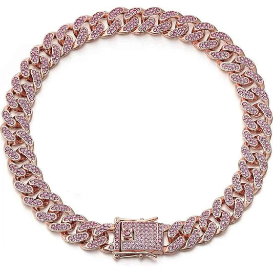 Shiny Rhinestone Cuban Chain Dog Pet Necklace Fashionable and Durable
