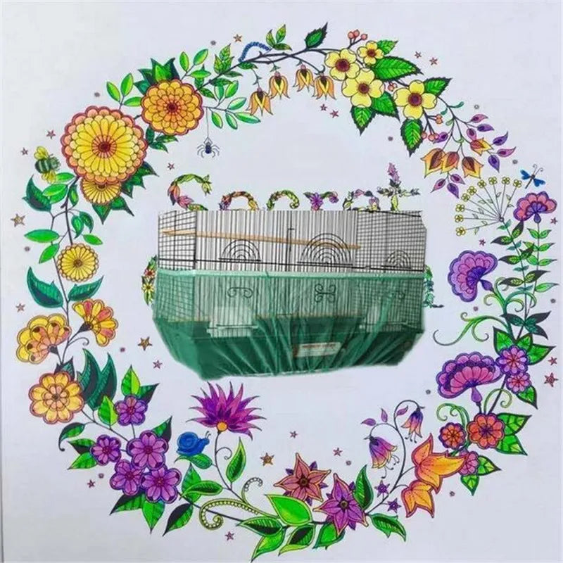 Receptor Seed Guard Nylon Mesh Bird Parrot Cover Soft Easy Cleaning Nylon Airy Fabric Mesh Bird Cage Cover Seed Catcher Guard