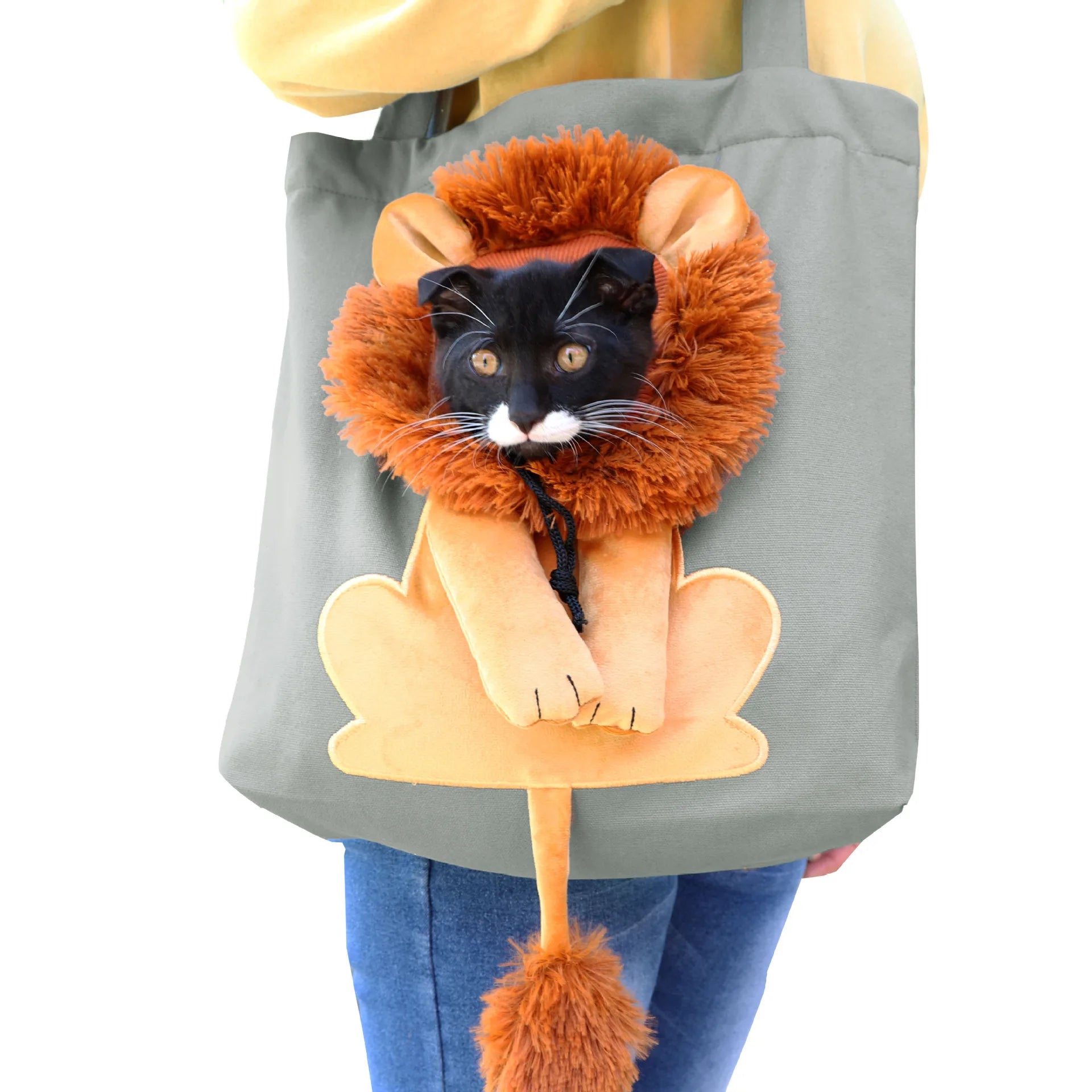 Pet Canvas Shoulder Bag Lion Shaped Carrier For Cat Comfortable Cats Carrying Pouch Handbag Puppy Messenger Bag For Out Travel - Play Paws Toys