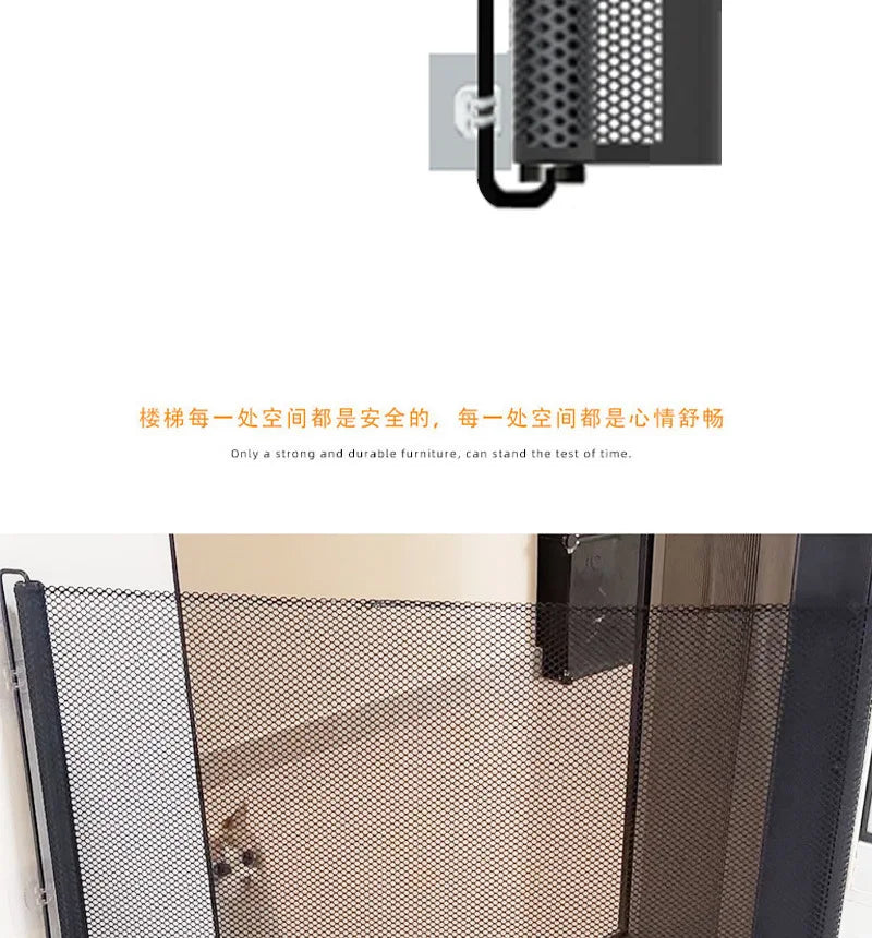 Pet Gate Fence Dog Cats Fence Indoor Automatic Retractable Stairway Aisle Isolation Mesh No Punch Safety Net Fence