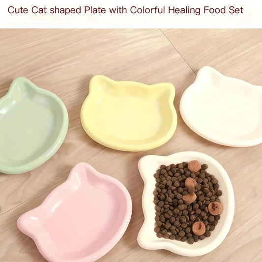 4-Color Pet Bowl Cat Food Dish Canned Snack Frozen Meal Plate for Dwarf Cats Premium Anti-Black-Nose Pet Dish Home Use Pet Bowl.