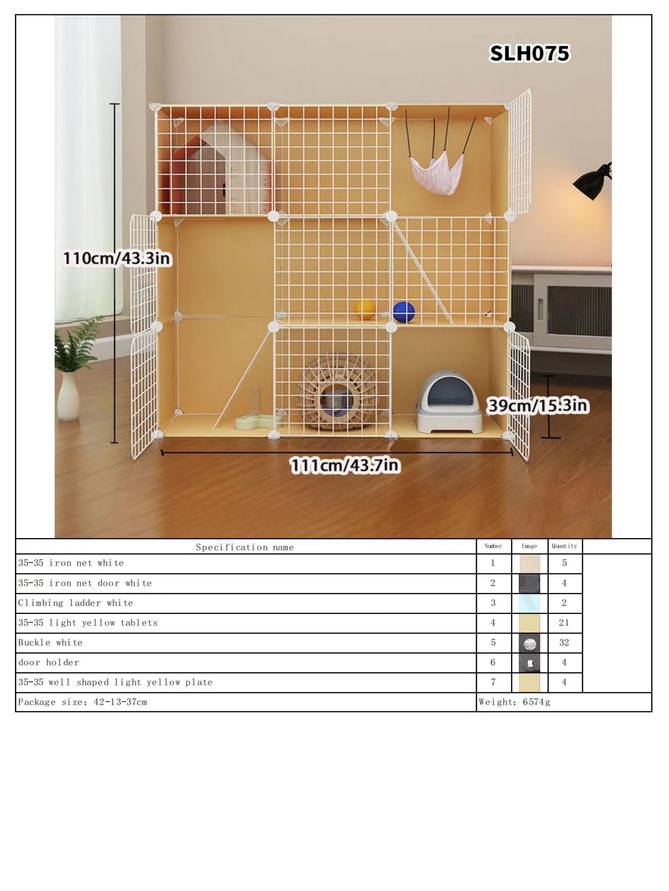 Cat Cage, Cat Villa, Yellow Cage, Natural Wood Color Pet Cage, Free Assembly, Multi-Cat, Space-Saving, Three-Layer Iron Mesh Cage, Household Cat Cabinet - Play Paws Toys