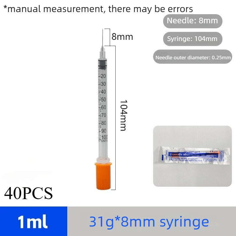 40/80PCS 0.3-1ML Disposable Plastic Veterinary Syringe Sterile Insulin Syringe with Orange Cap Needles for Pet Farm Animal Use