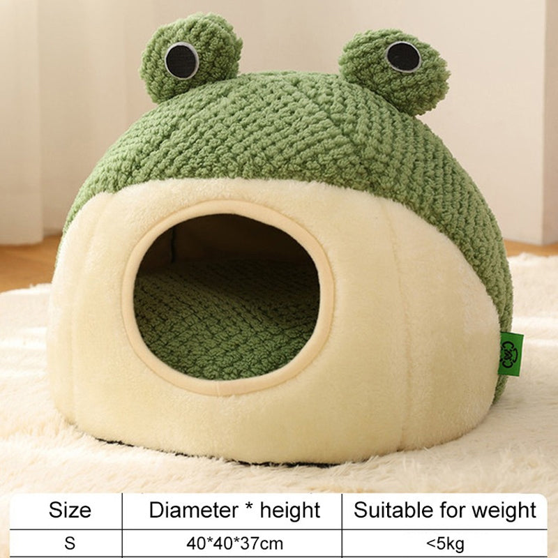 New Pet Nest Winter Warm Dog Den Cat Villa Plush Pets Mattress Small Frog Shape Semi Enclosed Kitten Puppy House Pet Supplies - Play Paws Toys