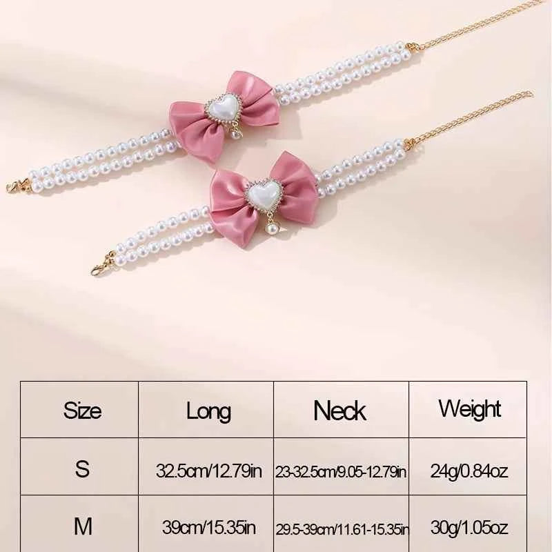 1Pc Double Layer Pet Collar with Heart Drop Pendant,ABS Material,Adjustable Bowknot Design,Suitable for Small to Medium Dogs