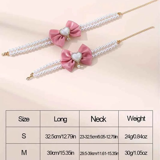1Pc Double Layer Pet Collar with Heart Drop Pendant,ABS Material,Adjustable Bowknot Design,Suitable for Small to Medium Dogs
