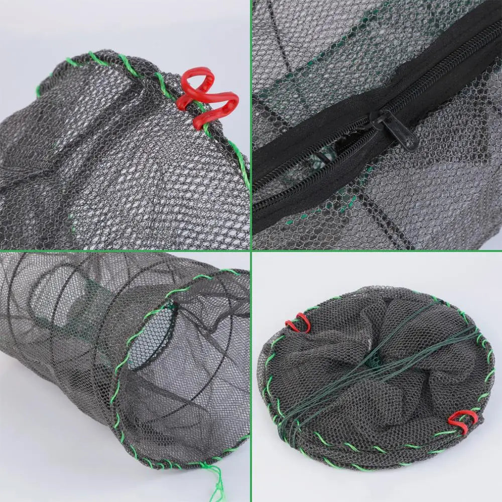 1pcs Telescopic Foldable Steel Wire Nylon Fishing Net Crayfish Crab Trap Shrimp Lobster Cage Collapsible Portable Fold Network