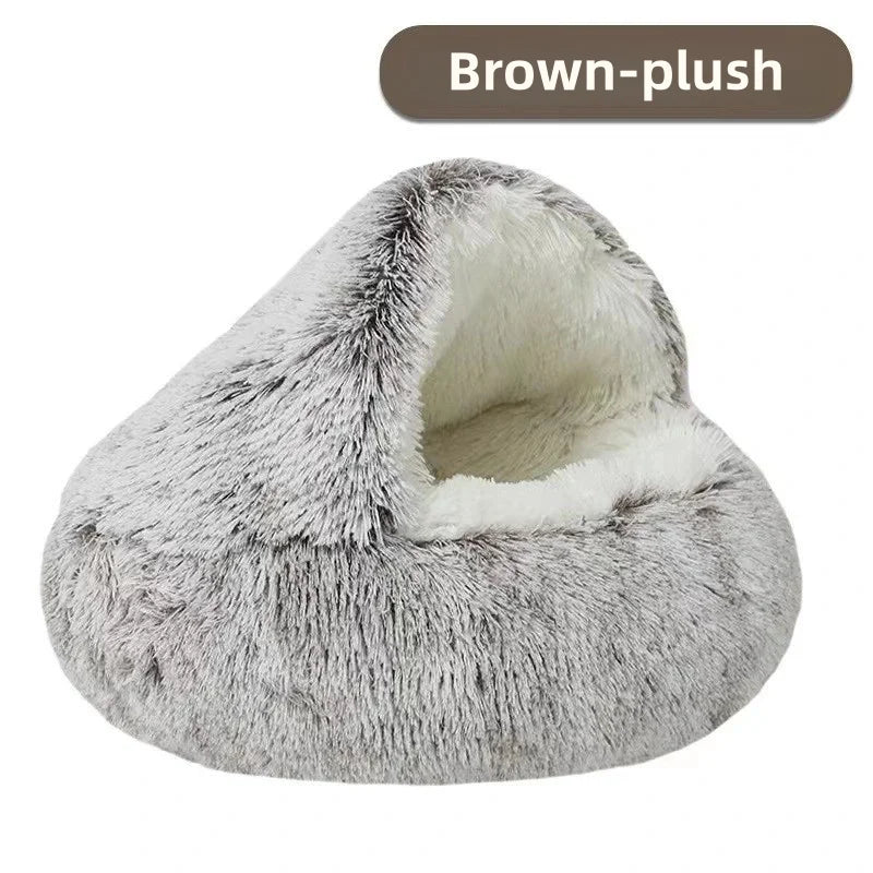 Autumn and Winter soft plush pet bed and pet bed Winter warm and cold plush comforter nest Shell cat nest semi-enclosed cat nest - Play Paws Toys