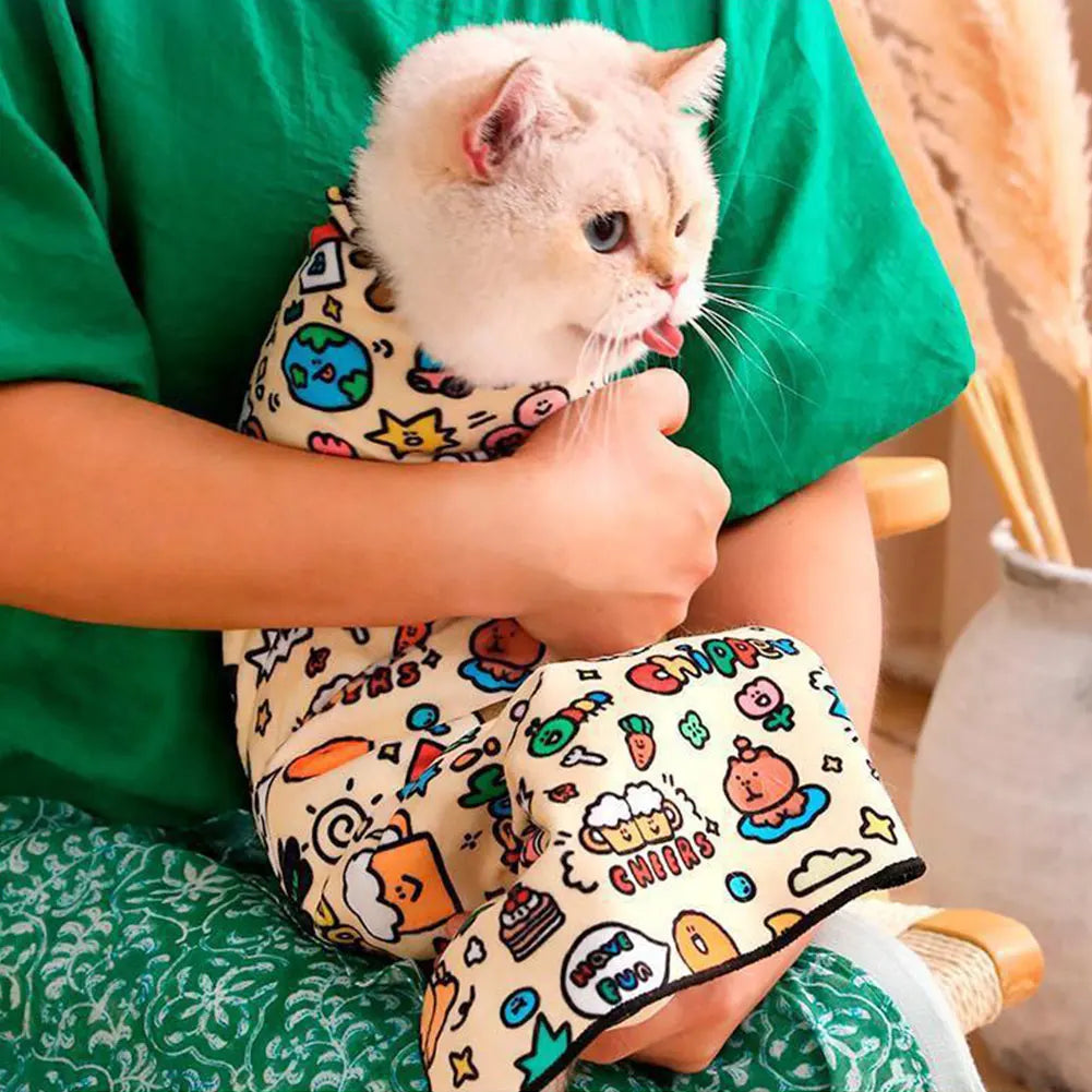 Cat Restraint Wrap Self-Adherent Cat Swaddle Burrito Wrap Anti-Bite Anti-Escape Cat Grooming Wrap for Pet Medical Nail Clipping