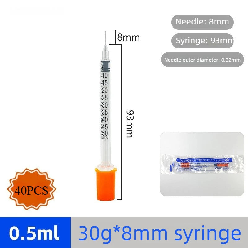 40/80PCS 0.3-1ML Disposable Plastic Veterinary Syringe Sterile Insulin Syringe with Orange Cap Needles for Pet Farm Animal Use
