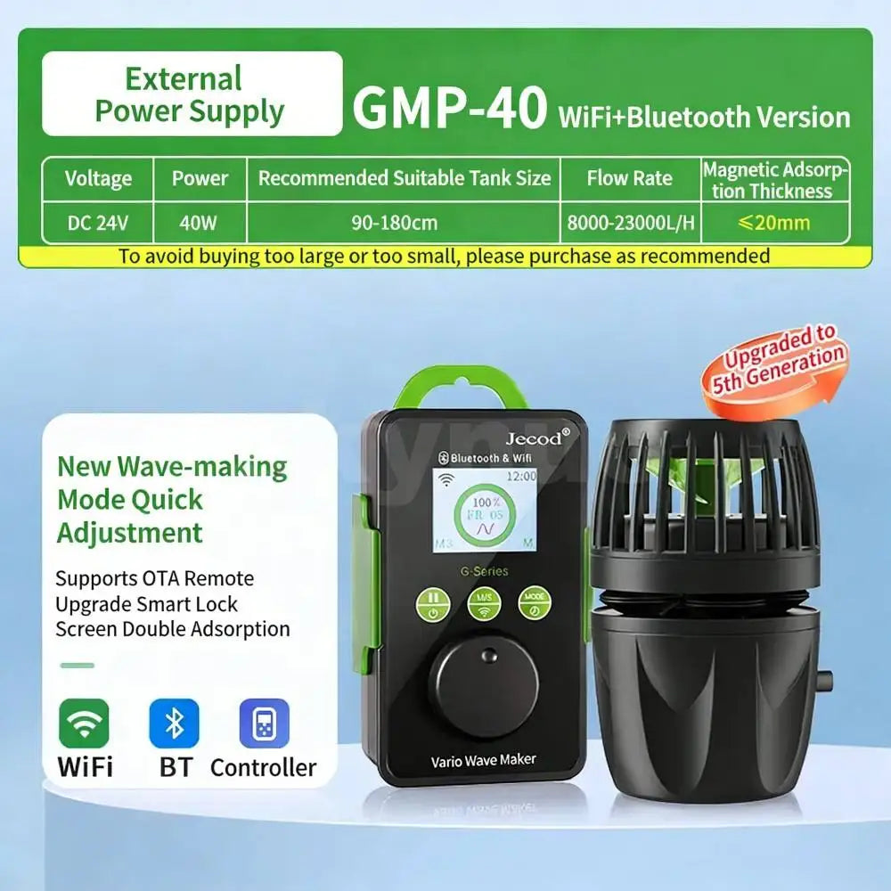 Jebao Jecod GMP Series Cordless Aquarium Vario Wavemaker Pump Bluetooth APP Controlled for Marine Coral Reef Fish Tank