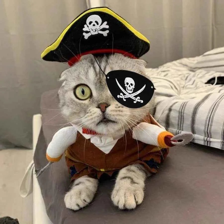 【New style】Cat Pirate Costume - Pet Hat, Skull Triangle Bandana, Halloween For Dogs Cats With Captain Headwear And Party Neckla