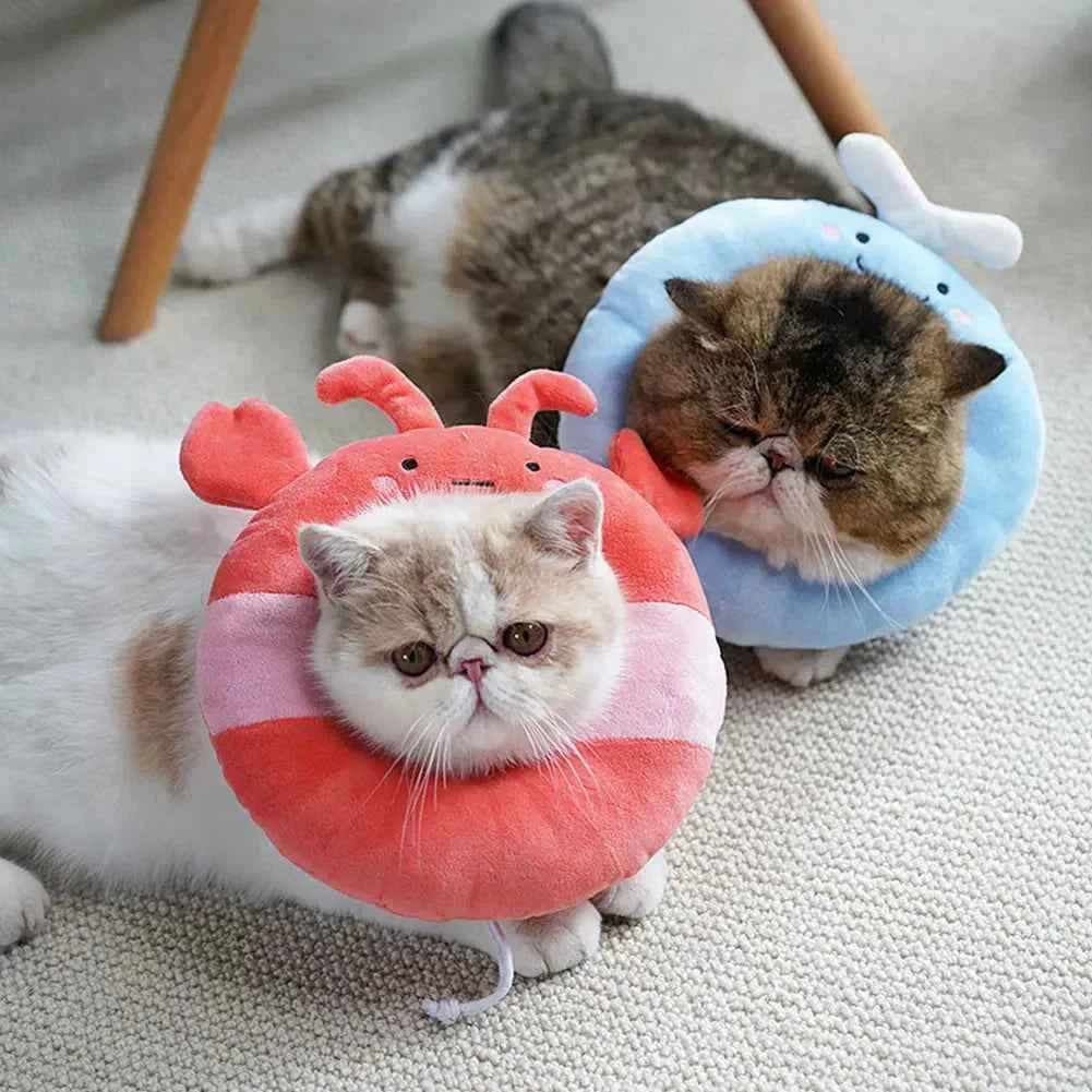 Pet Cat E-Collar Recovery Cone Protection Collar Adjustable Cotton Blends Neck Recover Collar Printed Elizabeth Circle for Cat