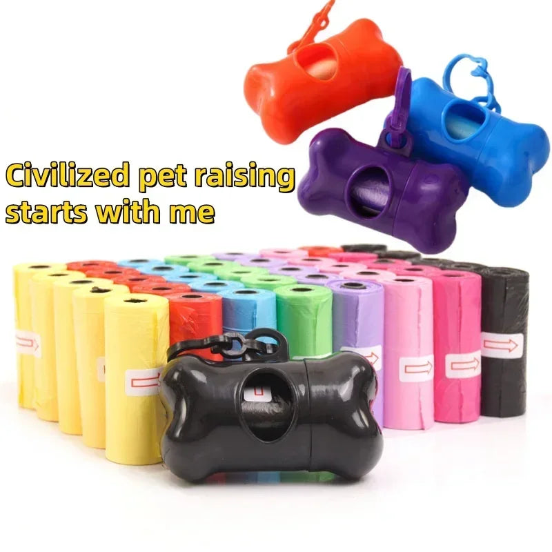 Pet Poop Bag Solid Color Printed Pet Garbage Bag Cleaning Poop Bag Walking Dog Portable Toilet Bag Dog Supplies Poop Bag Set