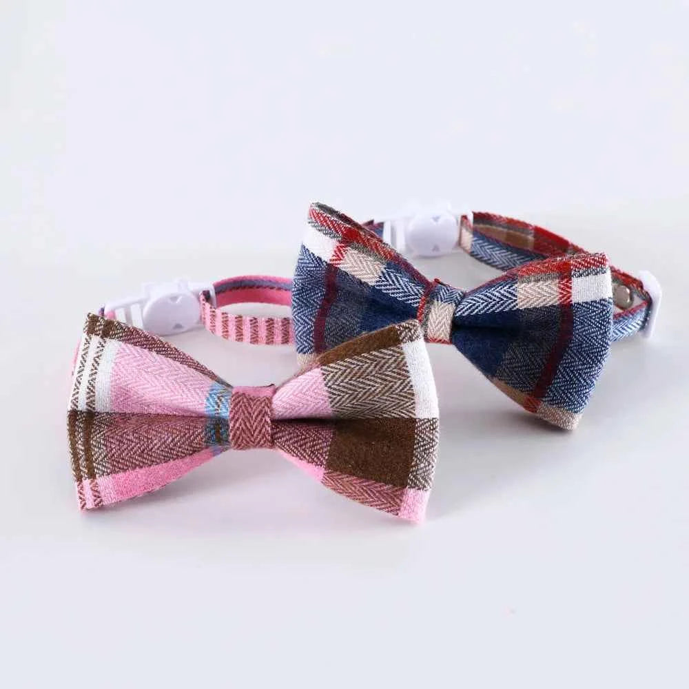 Pet Accessories for Dogs Cats Bowtie British Style Puppy Plaid Tie Breakaway Bowknot Collar for Small Dog Cat Gentleman Costume