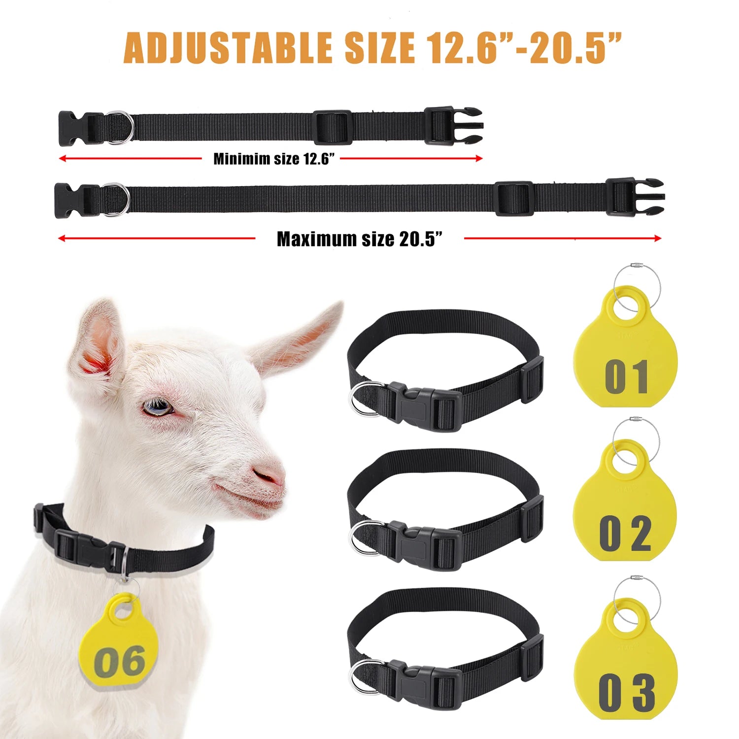 28 Pcs Farm Sheep Calf Sheep Animal Tag With Double Sided Numbers 01-84 Adjustable Pet Livestock Tag Collar Marking Label Collar