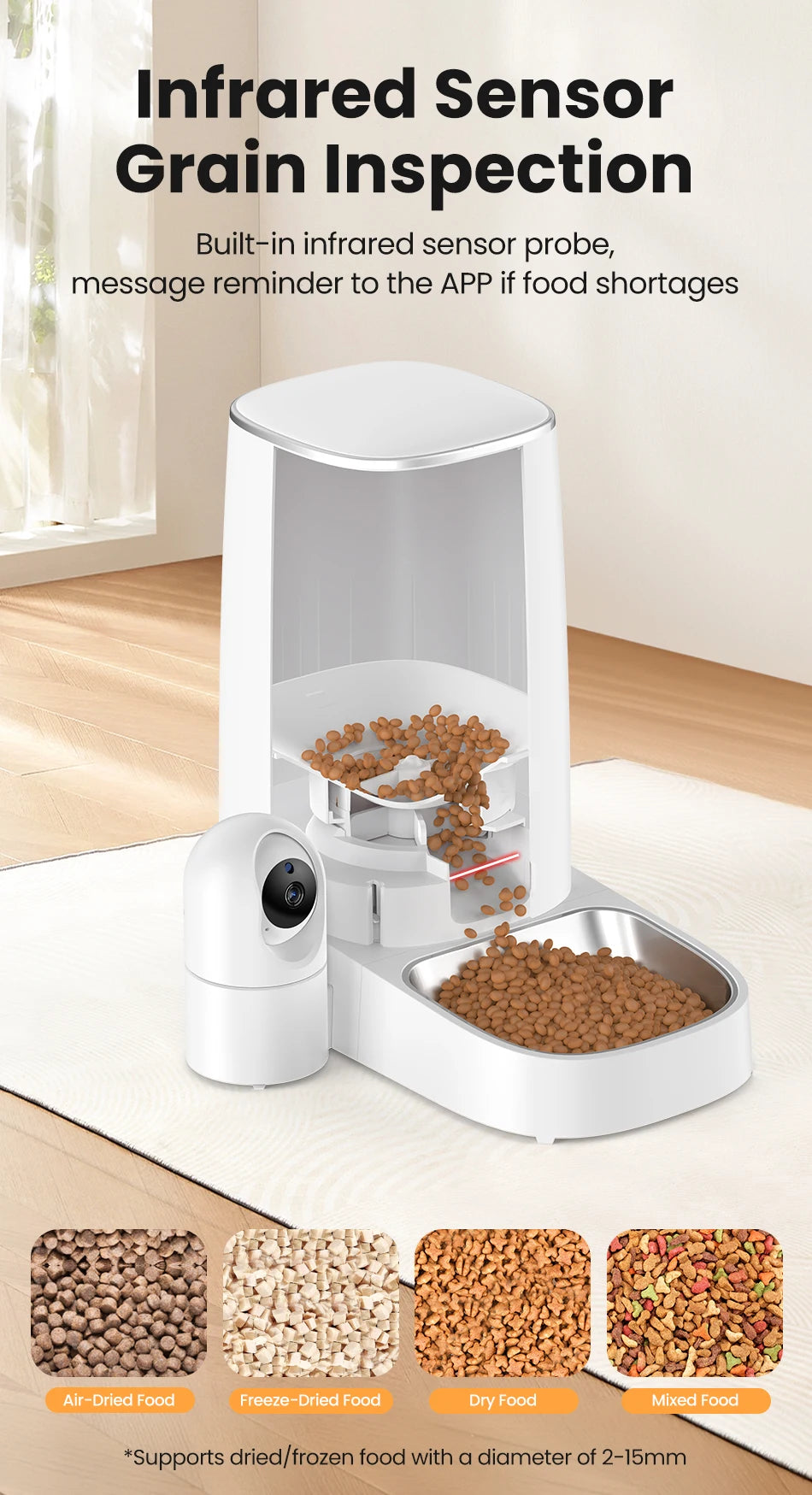 ROJECO 4L Automatic Cat Feeder With 360°Rotating Camera Vedio WiFi Cat Food Dispenser Pet Smart Voice Auto Feeder For Cats Dogs