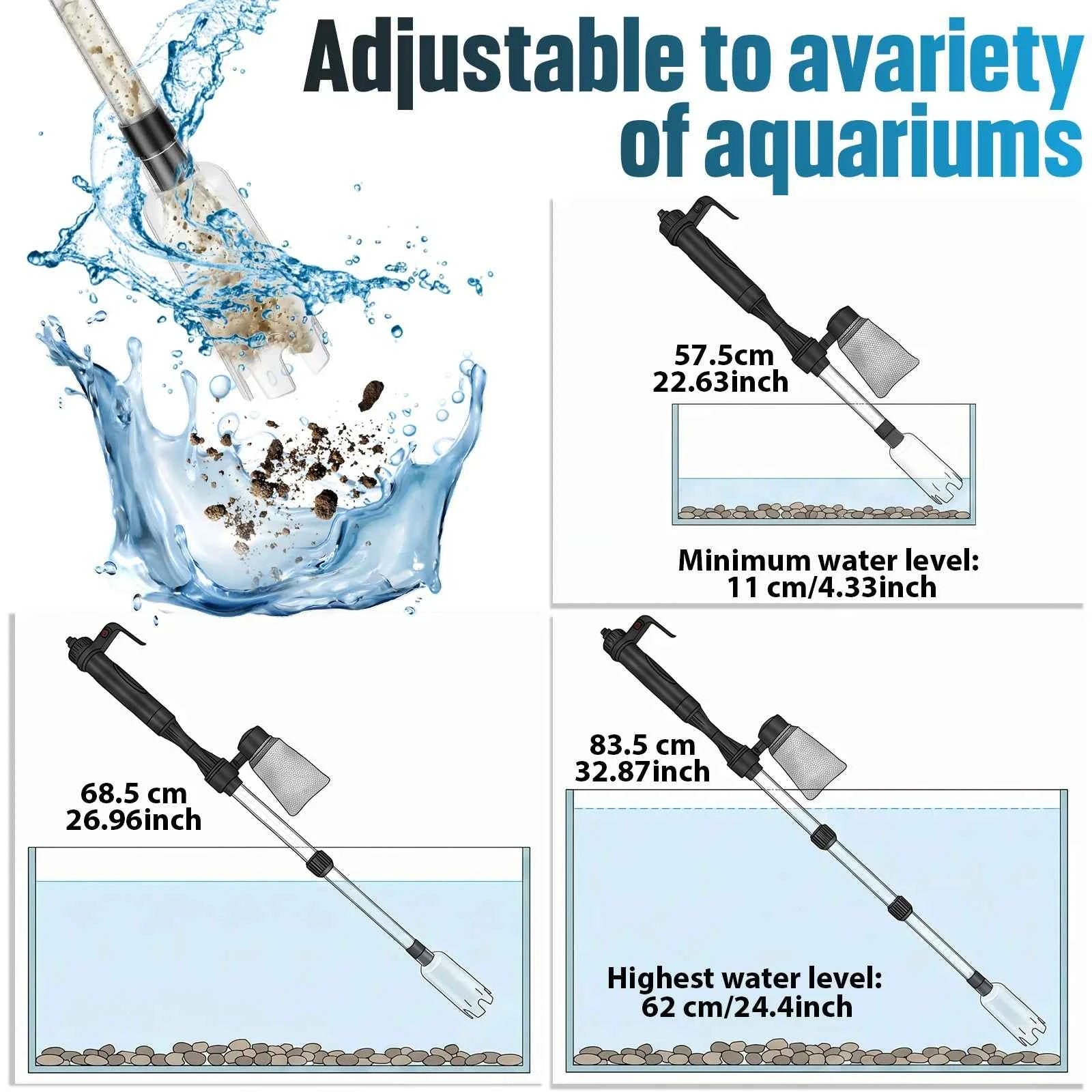 Aquarium Vacuum Gravel Cleaner 3 in 1 Fish Tank Vacuum with Water Change Wash Sand Waste Suction Electric Fishbowl Cleaning Tool
