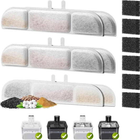 DownyPaws Activated Carbon Filter Cartridge Replacement for Cat Drinking Fountain WFP6, 6/12 Pcs Pack