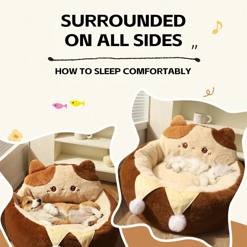 HOOPET Cats Sofa Dogs Bed Round Cat Pad Mattress Winter Warm Deep Sleep Cushion Soft Cat House Dog Nest Pet Accessories - Play Paws Toys