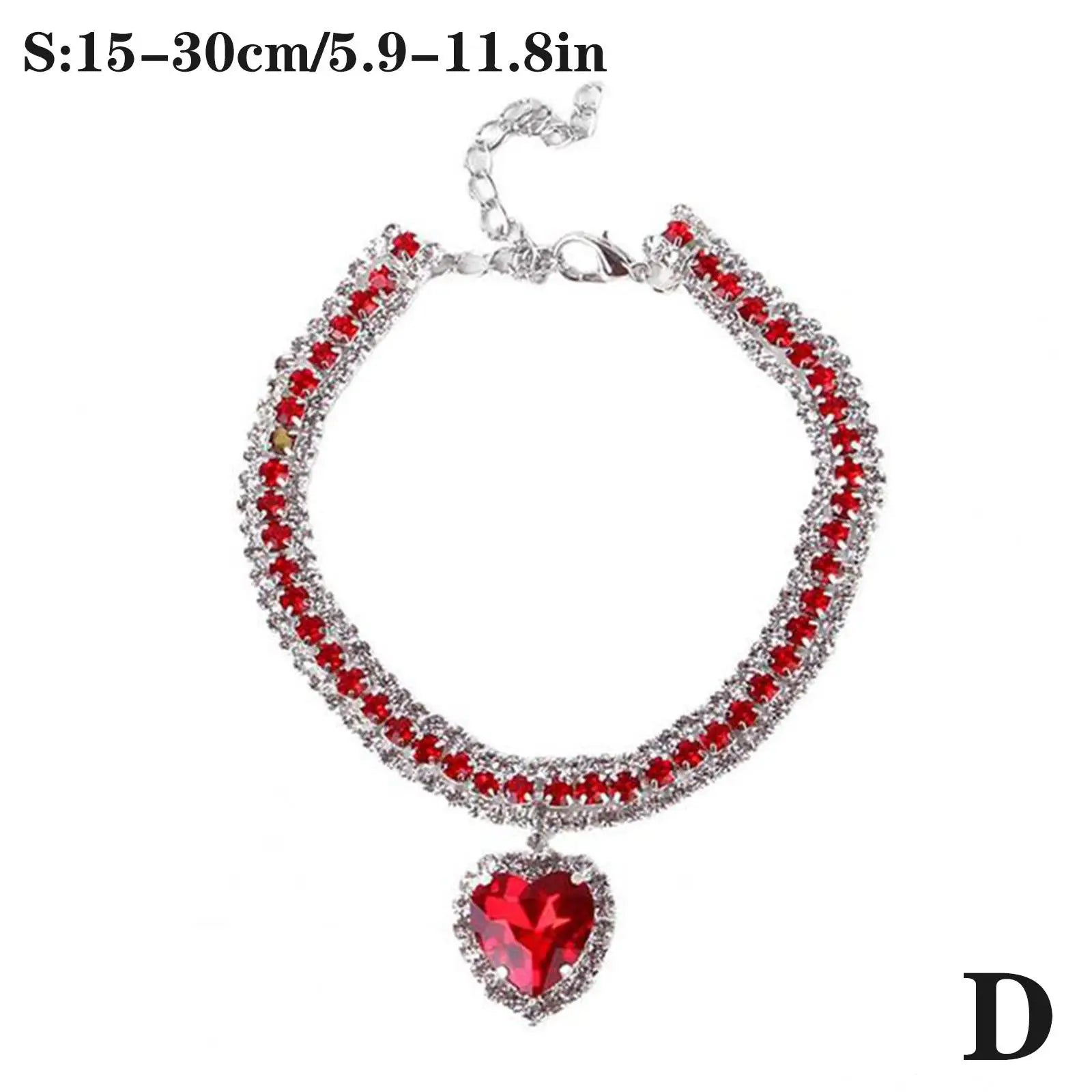 Luxury Rhinestone Dog Cat Collar Crystal Bling Pet Necklace Adjustable Heart Pendant Jewelry for Puppy Kitten Accessories