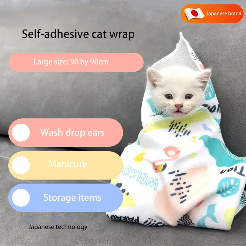 Cat Grooming Wrap Self-Adherent Cat Restraint Wrap Anti-Scratch Cat Swaddle Burrito Wrap for Nail Trimming Cat Grooming Supplies