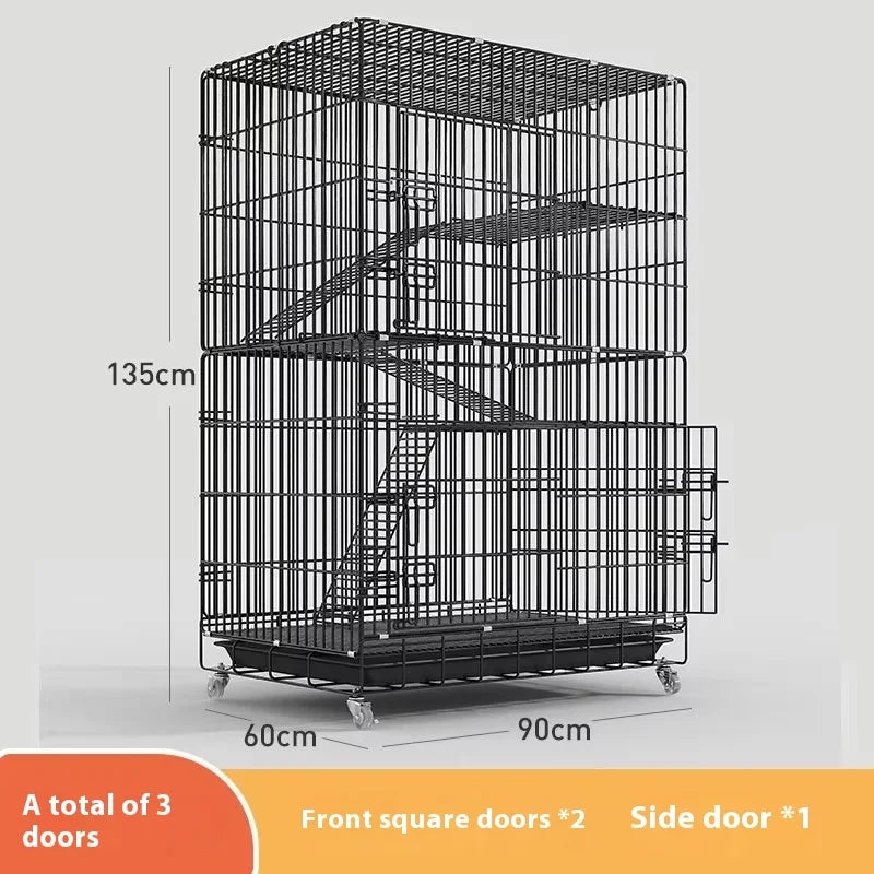 Indoor Cat Villa Cage with Foldable Design Large Multi-Story Cat House Encrypted Pet Cage Furniture for Home - Play Paws Toys