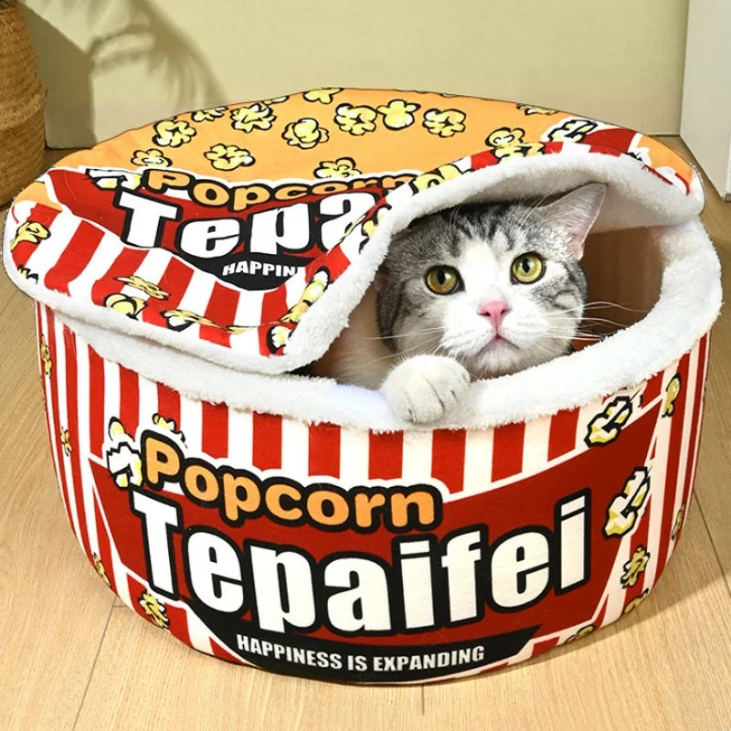New Cat Nest Closed Sense of Security Winter Warm Popcorn Sleep Nest Winter Cat Sleeping Pet Supplies - Play Paws Toys