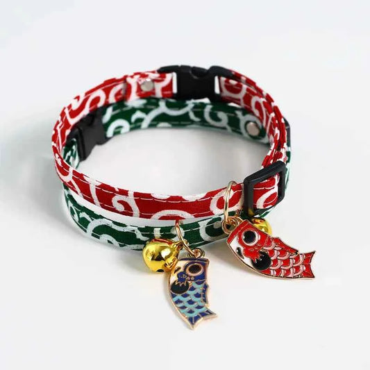 Adjustable Koi Bell Pendant Lucky Cat Collar Japanese Necklace Accessories Pet Supplies