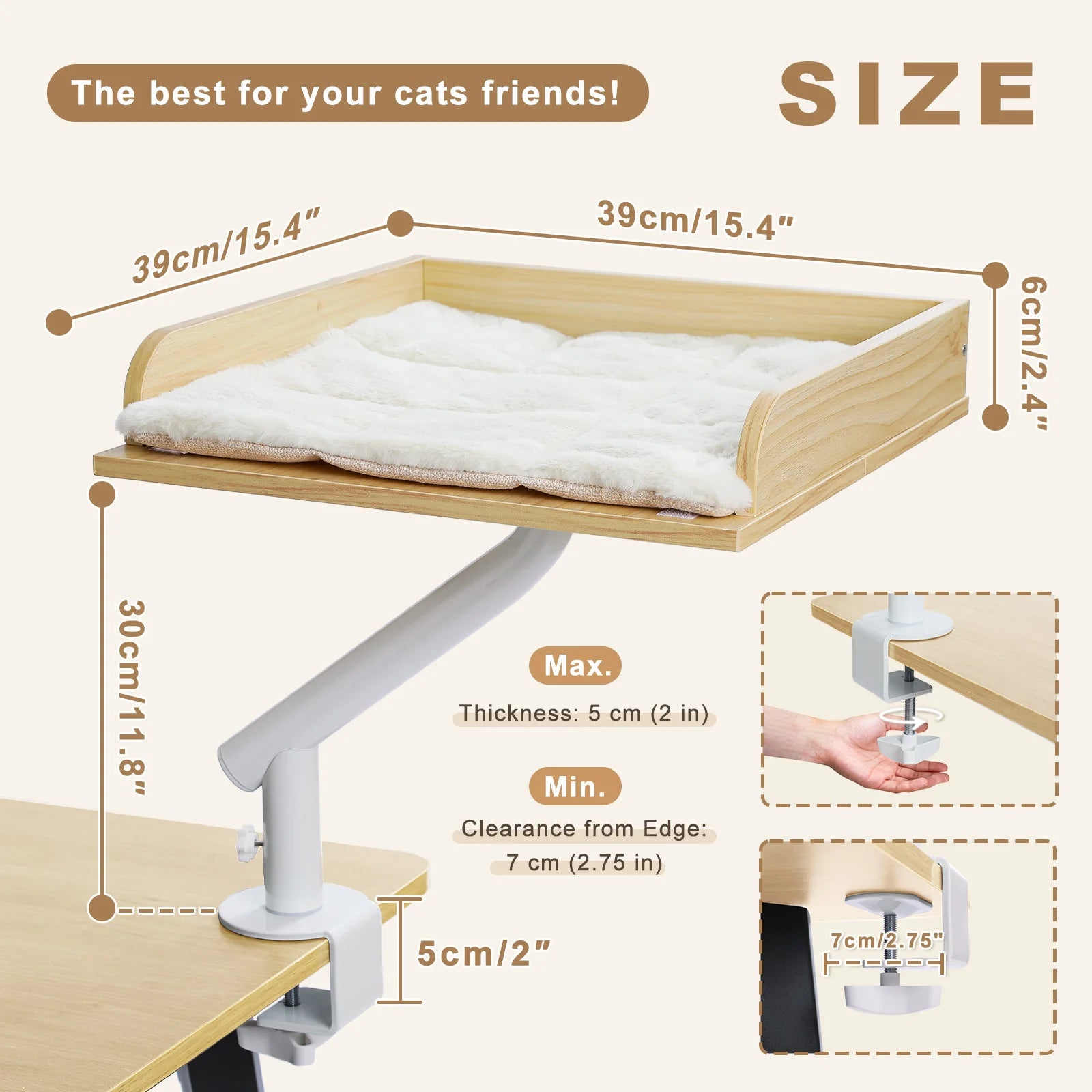Cat Desk Bed, 360° Rotatable Cat Bed Stand for Indoor Cats, Adjustable Cat Basket, Cats Hammock for Table, Soft Cat Bed for Desk - Play Paws Toys
