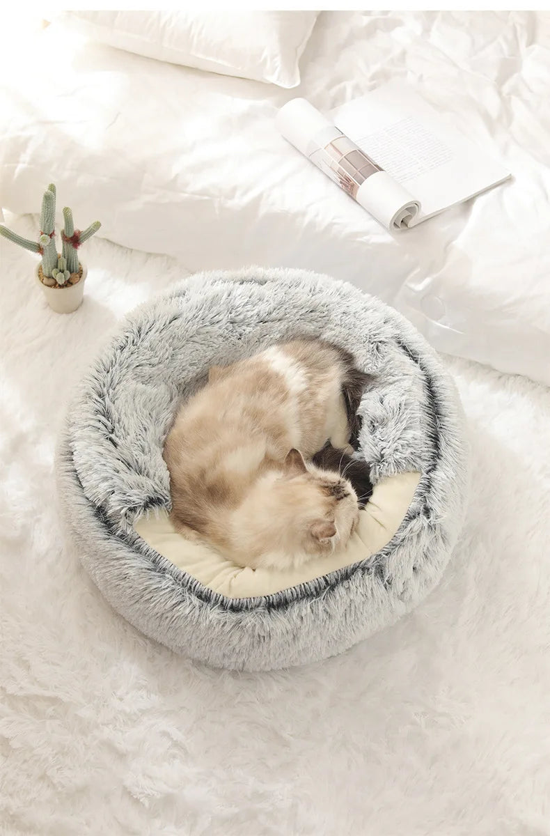 Autumn and Winter soft plush pet bed and pet bed Winter warm and cold plush comforter nest Shell cat nest semi-enclosed cat nest - Play Paws Toys