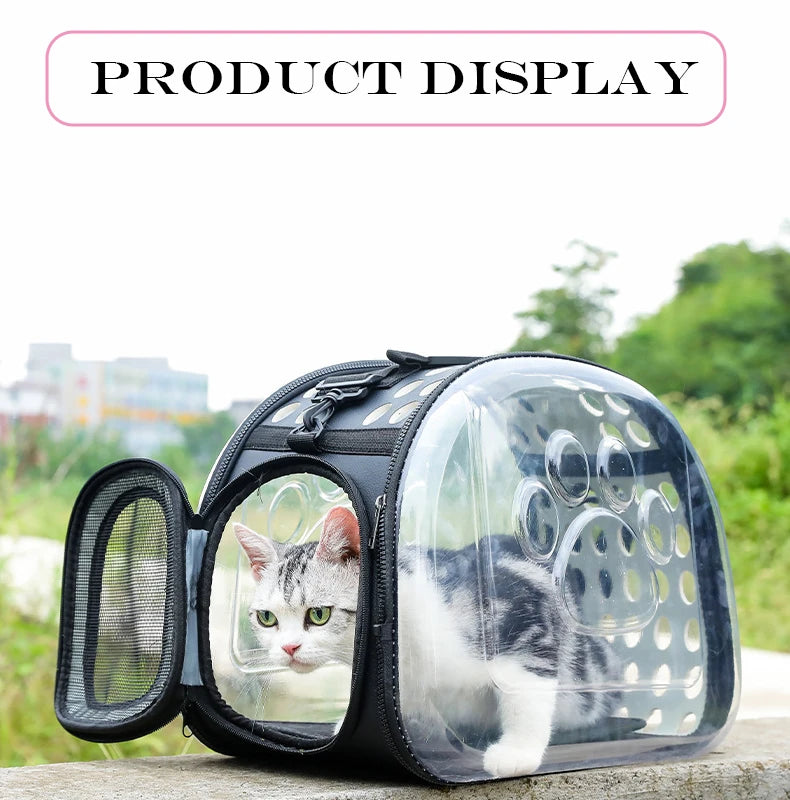 Pet Shoulder Bag Cat Carrier Outdoor Travel Breathable Handbag Puppy & Kitten Capsule Transparent Portable Shoulder Strap Bag - Play Paws Toys