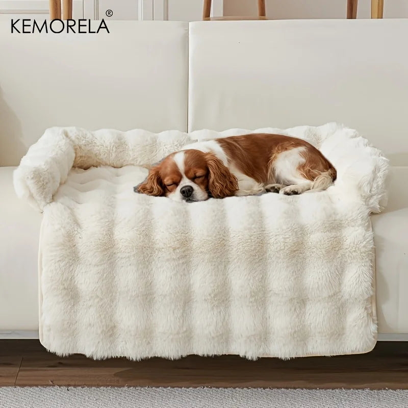 Luxury Plush Pet Mattress -Thickened Warm Imitation Rabbit Fur Dog Bed with Pillow, Scratch-Resistant Anti-Slip for Medium Dogs