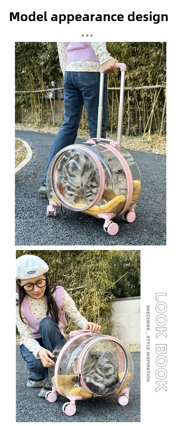Transparent Pet Travel Carrier Portable Trolley Suitcase for Cats & Small Dogs Durable Pet Transport Case Professional Pet Cart - Play Paws Toys