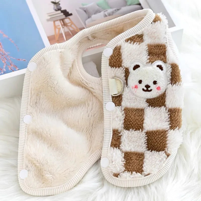 Plush Cat Puppy Button Jacket with Buckle Warm Winter Pet Clothes Cartoon Bear Print Kitten Coat Sphynx Clothing ropa para gato - Play Paws Toys