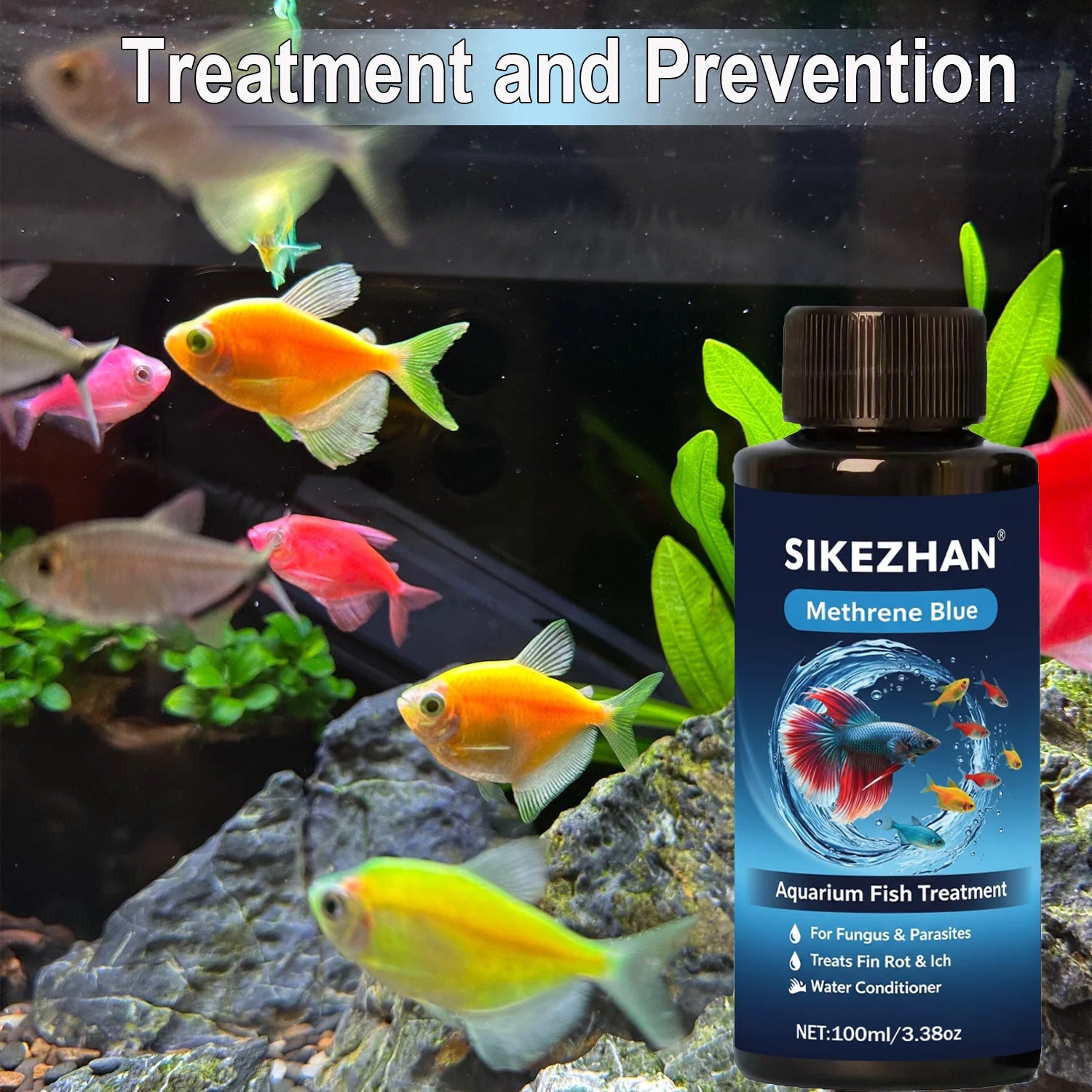 Methylene Blue Solution Aquarium Fish Treatment Medicine Anti Fungus Bacteria Parasite Cure Tropical Freshwater Marine Fish Tank