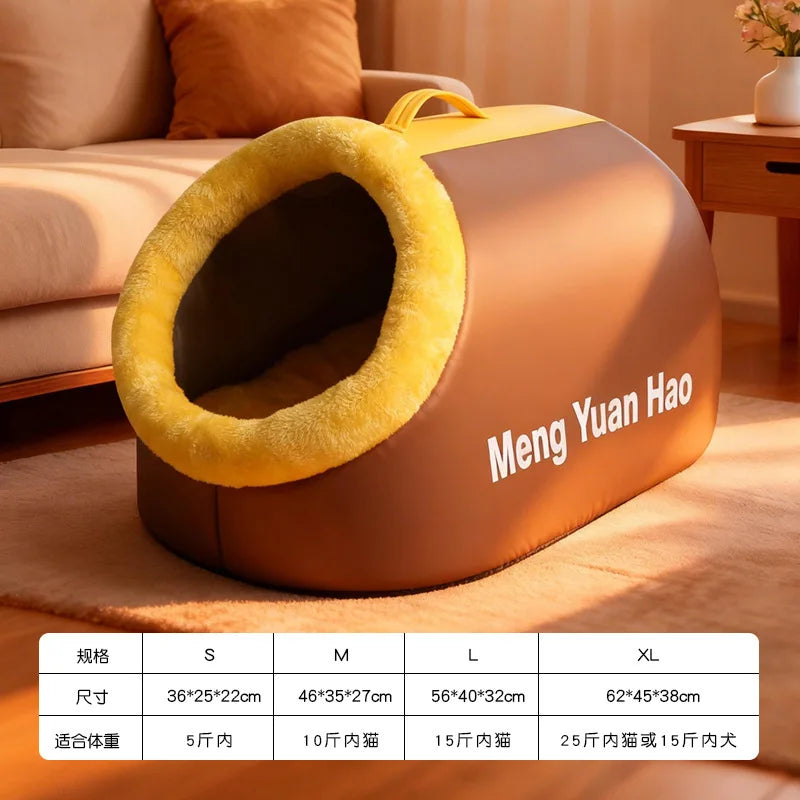 Winter Closed Cat Bed Leather Handheld Pet Bed Small Dog Bed Thickened and Fleece-Lined Warm Cat Sleeping Mat - Play Paws Toys