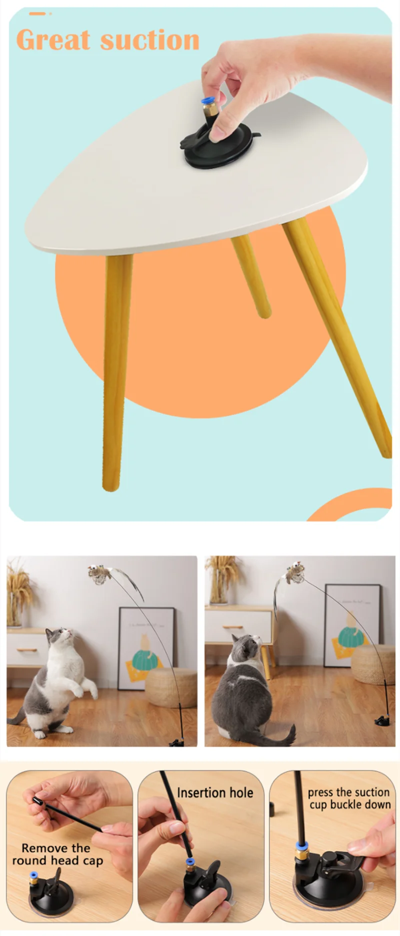 Simulation Bird Interactive Funny Cat Stick Toy Furry Feather Bird With Bell Sucker Cat Stick Toy Kitten Playing Pet Accessories