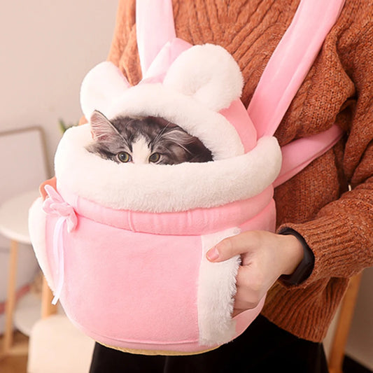Winter Warm Cat Backpack Soft Cozy Cute Plush Pets Cage All In 1 Style Cat Bag Carrier Bag For Outdoor Travel Pet Accessories - Play Paws Toys