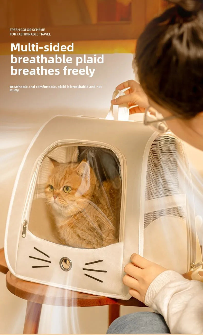 Cat Bag Outing Travel Pet Backpack Cabin Cat Schoolbag Shoulder Cage Multifunctional Bag Car Folding Soothing Anti-scratch - Play Paws Toys