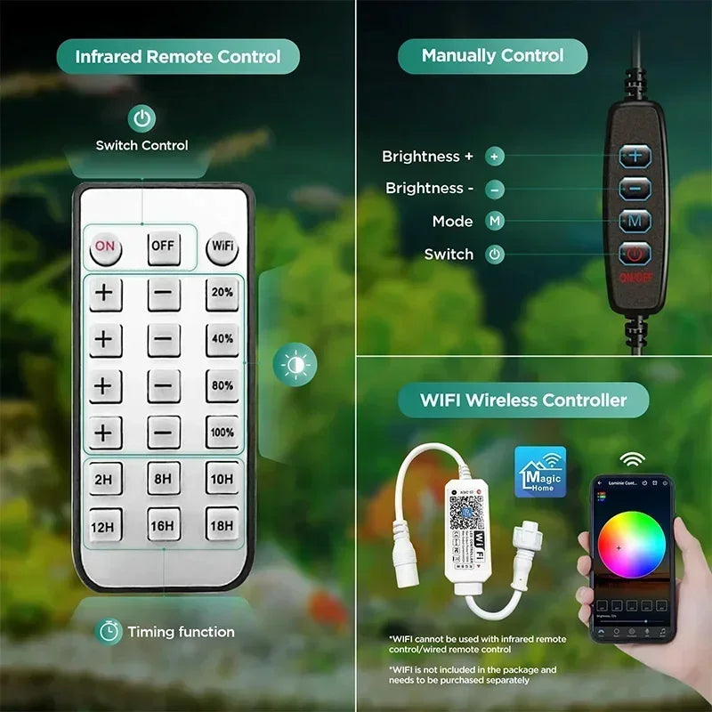Lominie LED Aquarium Light, Planted Tank Light 4 Channels Remote Control 6500K  for Freshwater Fish Tank Refugium with Gooseneck
