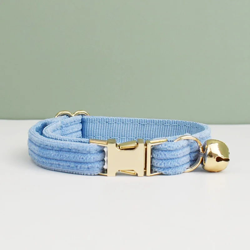 Corduroy Cat Collar with Name Plate Bell Bow Tie Personalized Custom Engraved Cat Collars for Cats